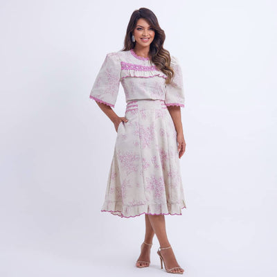 Conjunto Feminino Off-White Floral Lilás Floreari