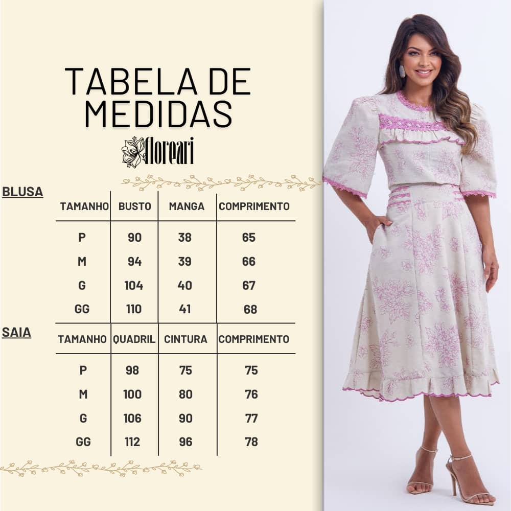 Conjunto Feminino Branco Tabela Floreari