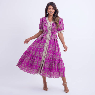 Vestido Feminino Roxo Floral Midi Floreari