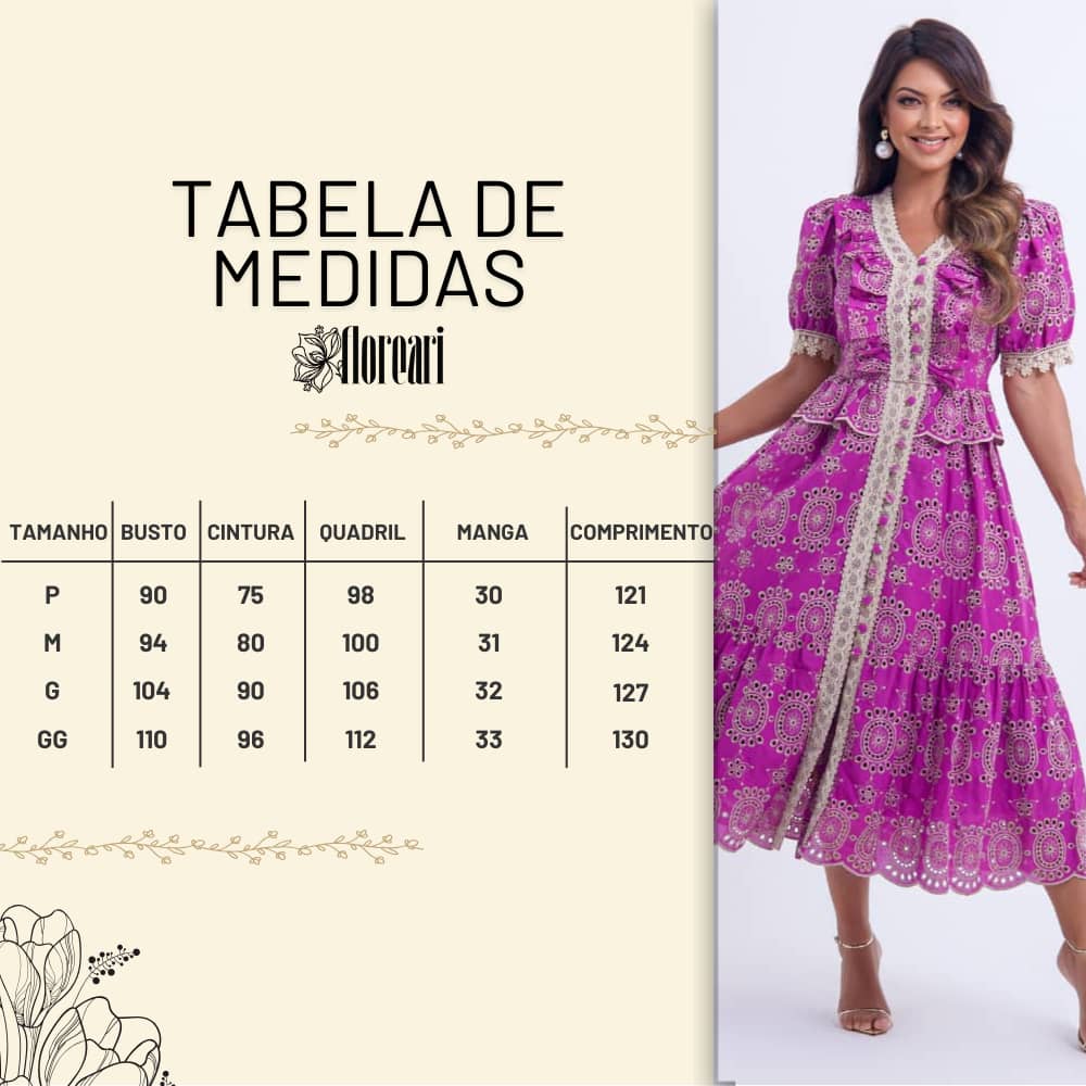 Vestido Feminino Roxo Tabela Floreari