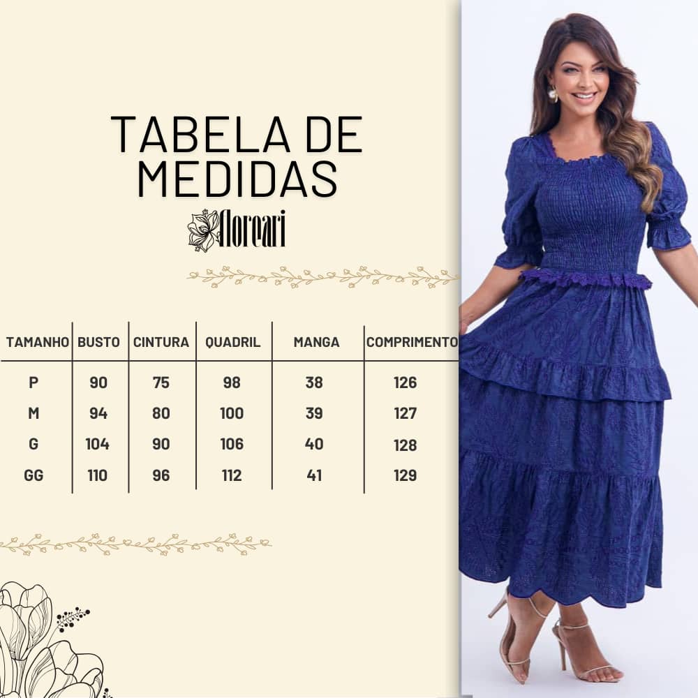 Vestido Feminino Violeta Tabela Floreari