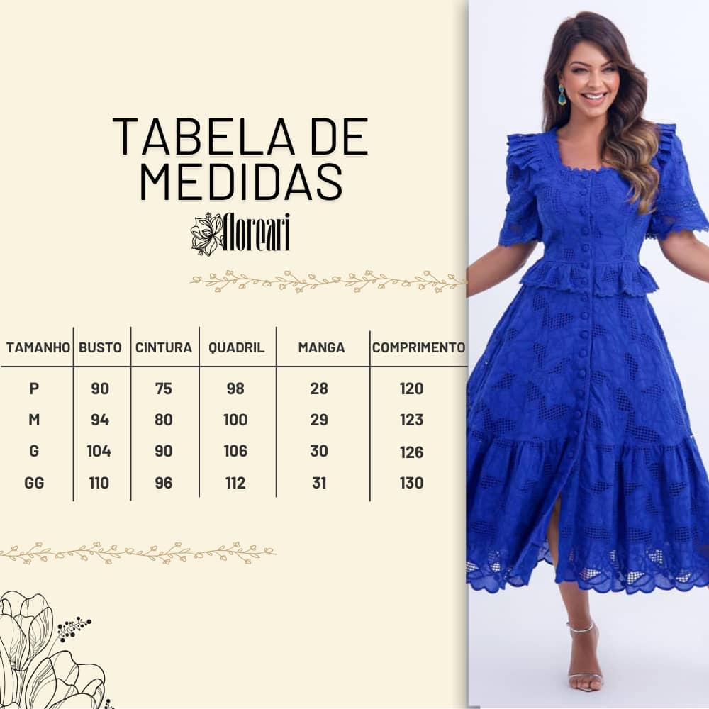 Vestido Feminino Azul Tabela Floreari