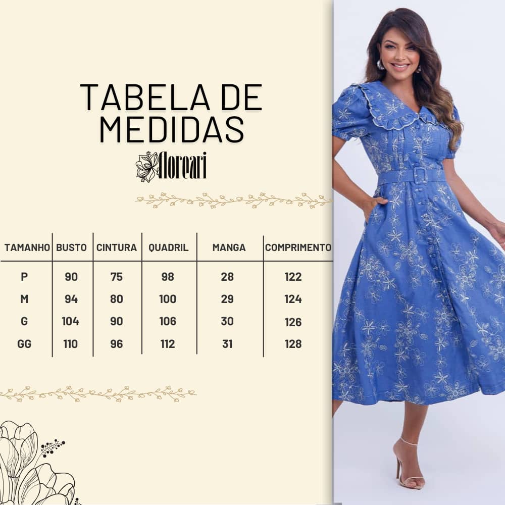 Vestido Feminino Azul Tabela Floreari