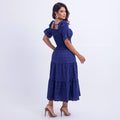 Vestido Feminino Azul Versátil com Detalhe Lastex Floreari