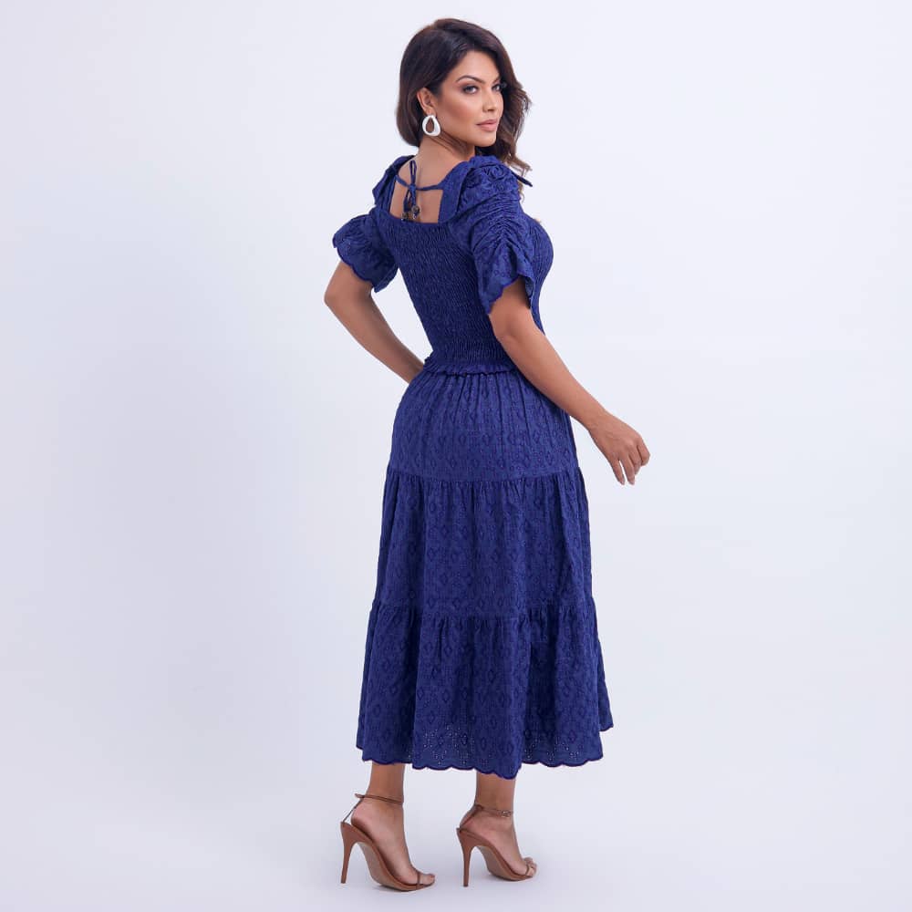 Vestido Feminino Azul Versátil com Detalhe Lastex Floreari