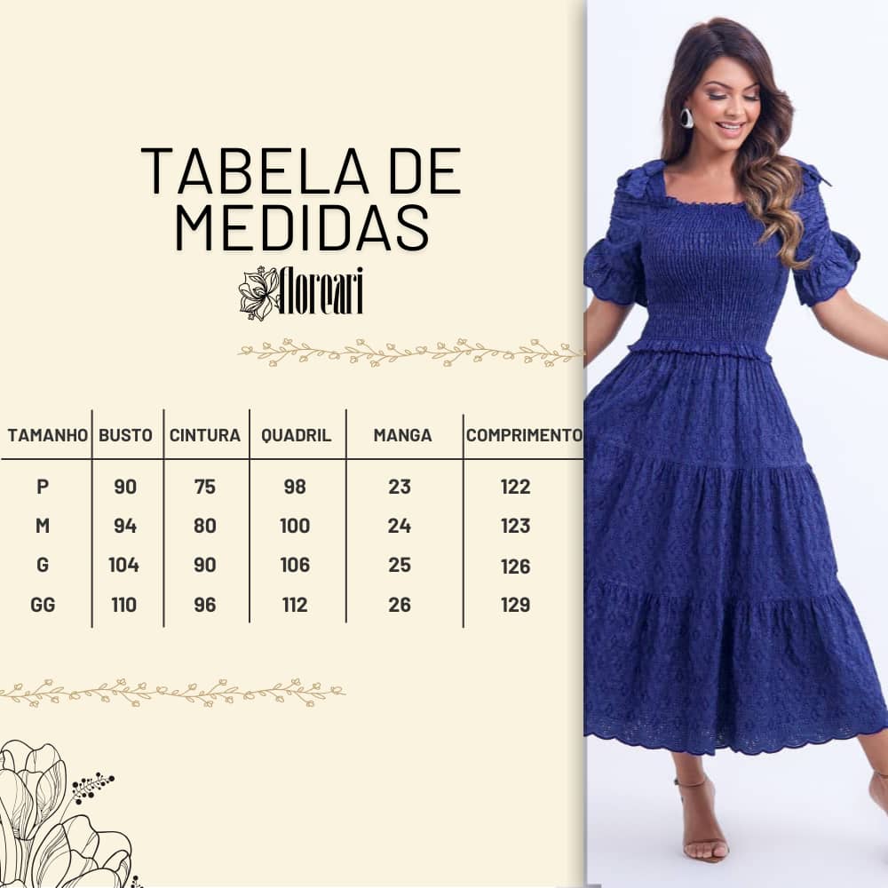 Vestido Feminino Azul Tabela Floreari