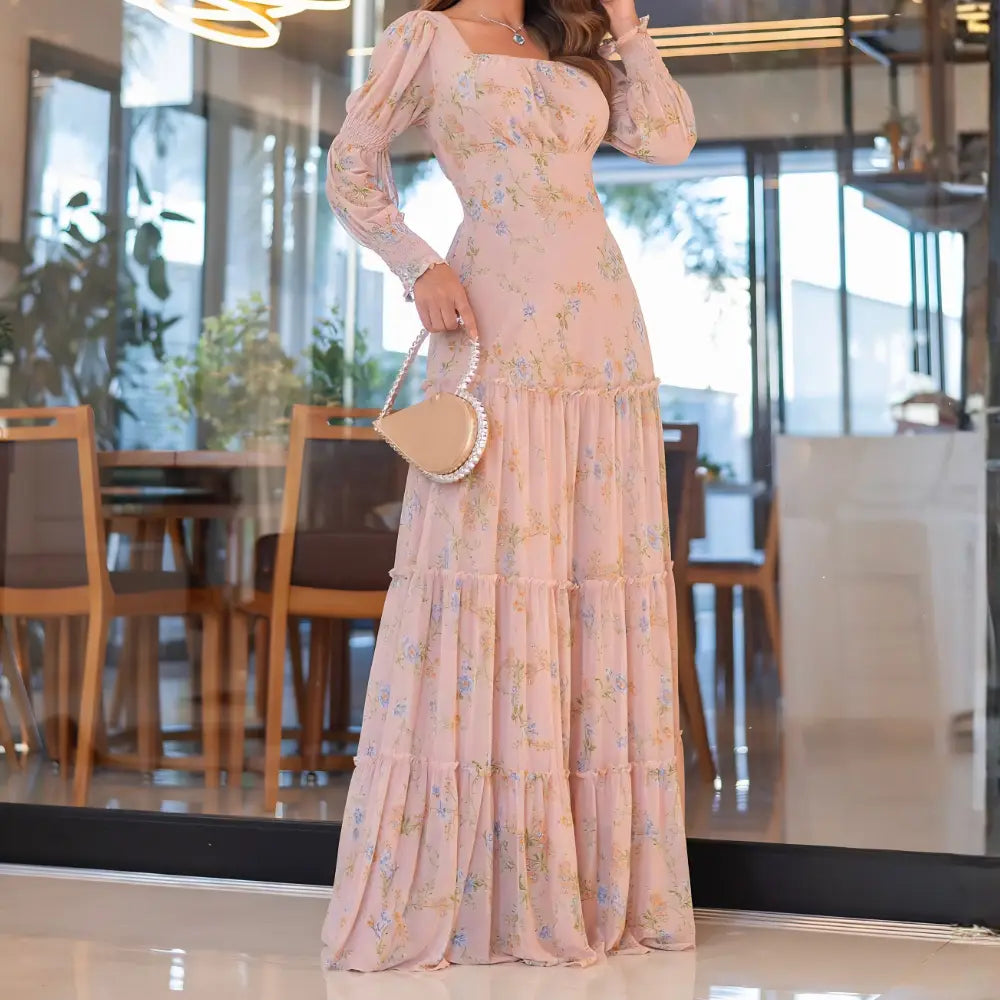Vestido Feminino Jaqueline Rosé em Tule Estampado - FL66