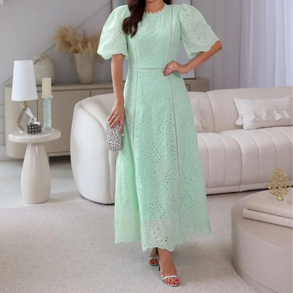 Vestido Feminino Jaqueline Verde em Tule Estampado - FL37