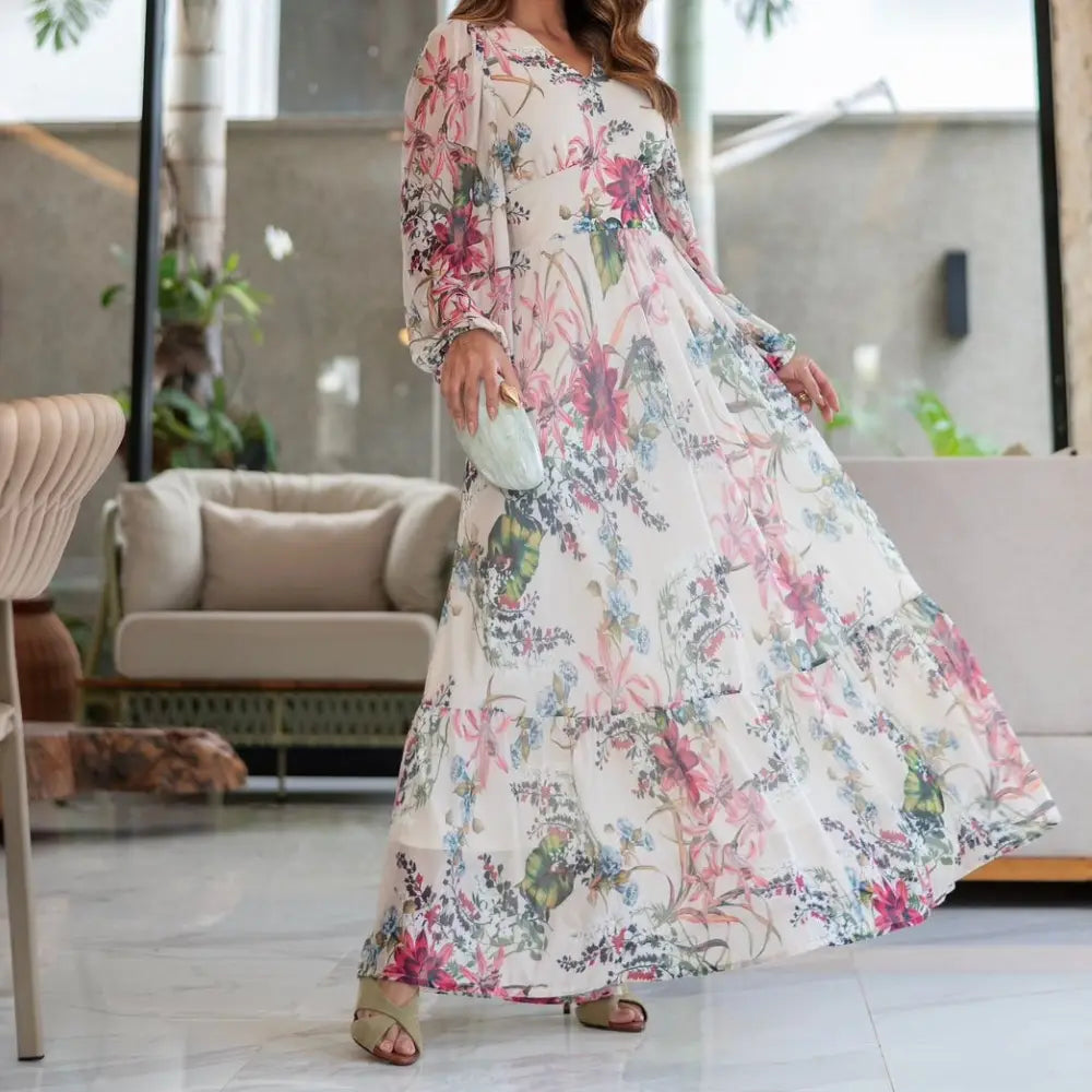 Vestido Feminino Katia Branco em Tule com Mangas Longas - FL89